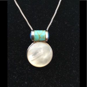 Opal, turquoise and Lapis pendant with 925 chain